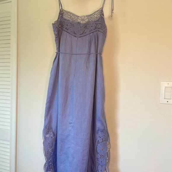 Zimmermann August Belted Linen Midi Dress in Dusty Blue – Size 3 (US 8/10) - Picture 8 of 11